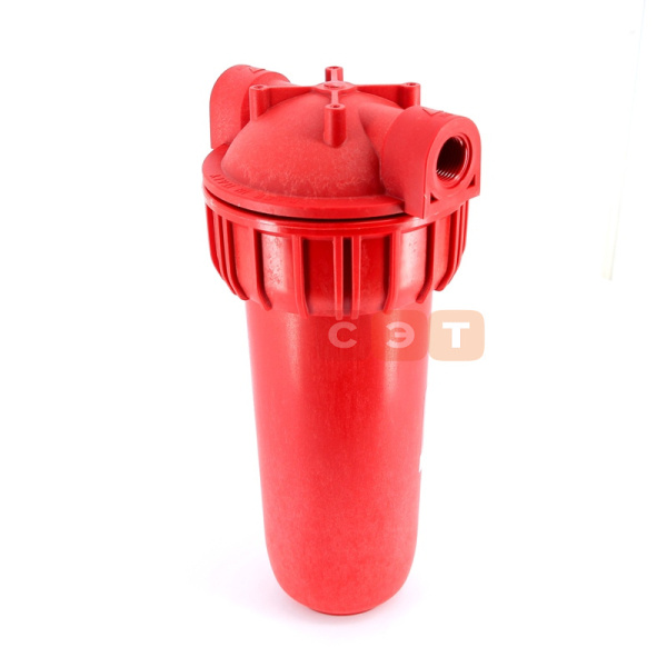 Одинарная красная колба фильтра для ГВС 10" (Senior) Plus HOT 3P SX  1/2"